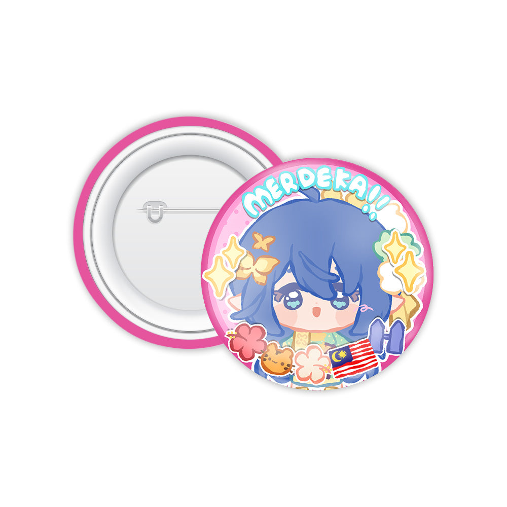 Altea Infel Merdeka Button Badge 2026 — round Merdeka-themed VTuber character button badge | Arcstelle