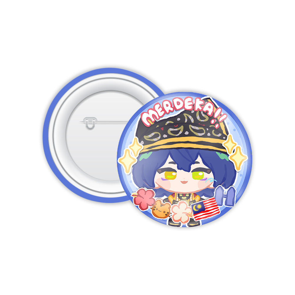 Daburu Akira's Merdeka Button Badge 2026 — round Merdeka-themed VTuber character button badge | Arcstelle