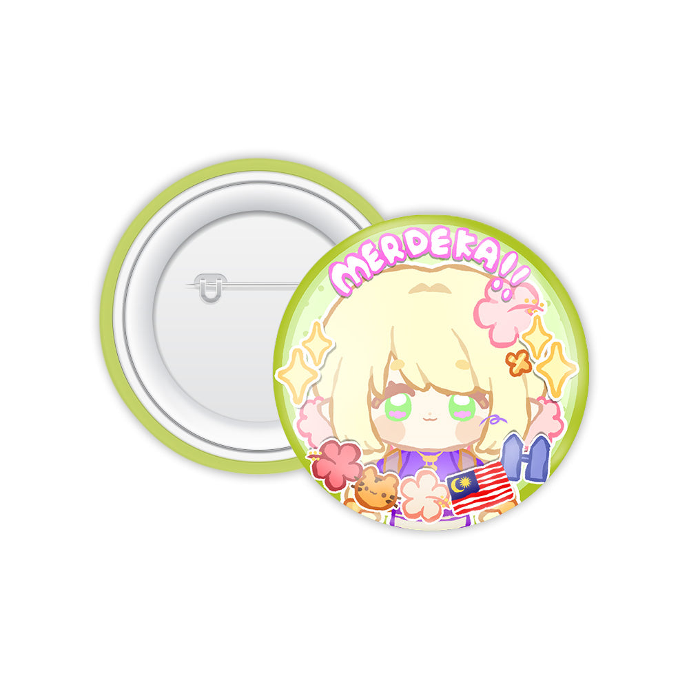 Elfie Merdeka Button Badge 2026 — round Merdeka-themed VTuber character button badge | Arcstelle