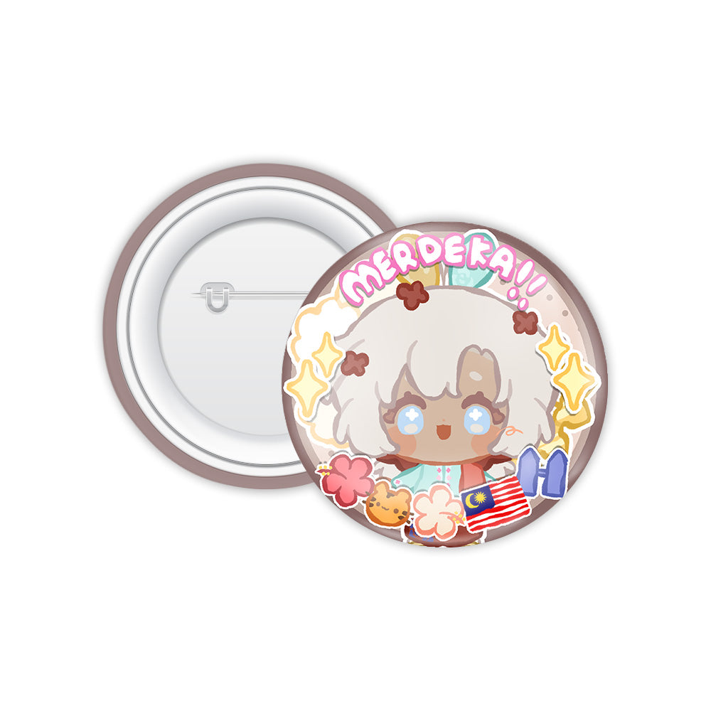 LOW's Graphic Merdeka Button Badge 2026 — round Merdeka-themed VTuber character button badge | Arcstelle