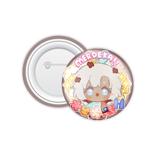 LOW's Graphic Merdeka Button Badge 2026 — round Merdeka-themed VTuber character button badge | Arcstelle