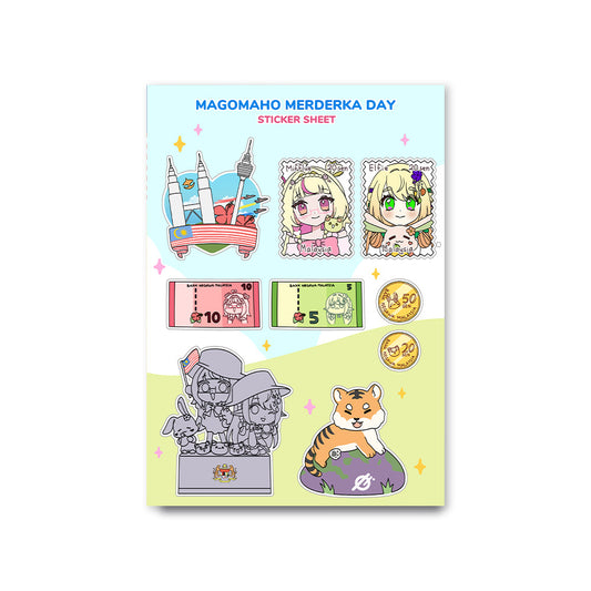 MagoMaho Merdeka A5 Sticker Sheet — Merdeka-themed VTuber character sticker sheet | Arcstelle