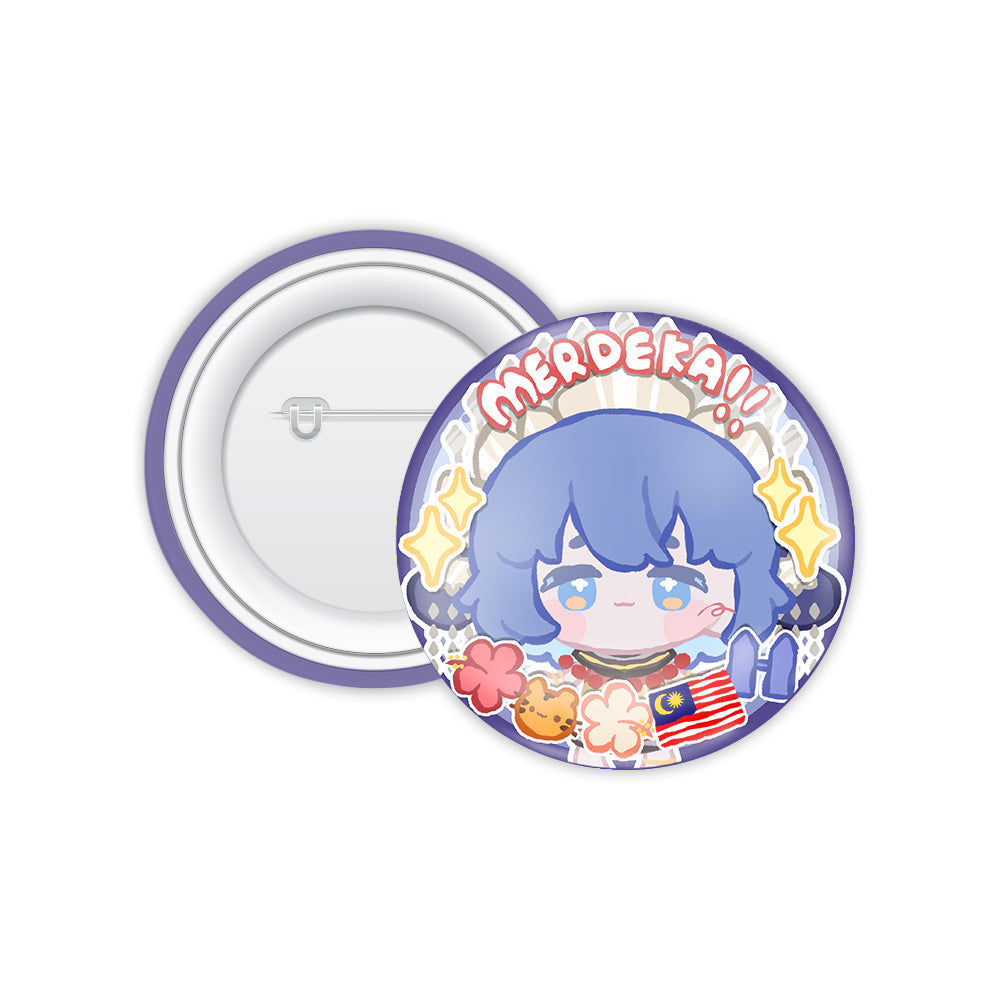 Myouwu Merdeka Button Badge 2026 — round Merdeka-themed VTuber character button badge | Arcstelle
