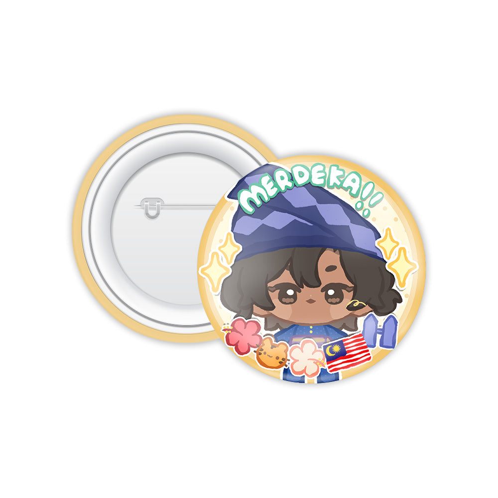 Reikhelha's Merdeka Button Badge 2026 — round Merdeka-themed VTuber character button badge | Arcstelle