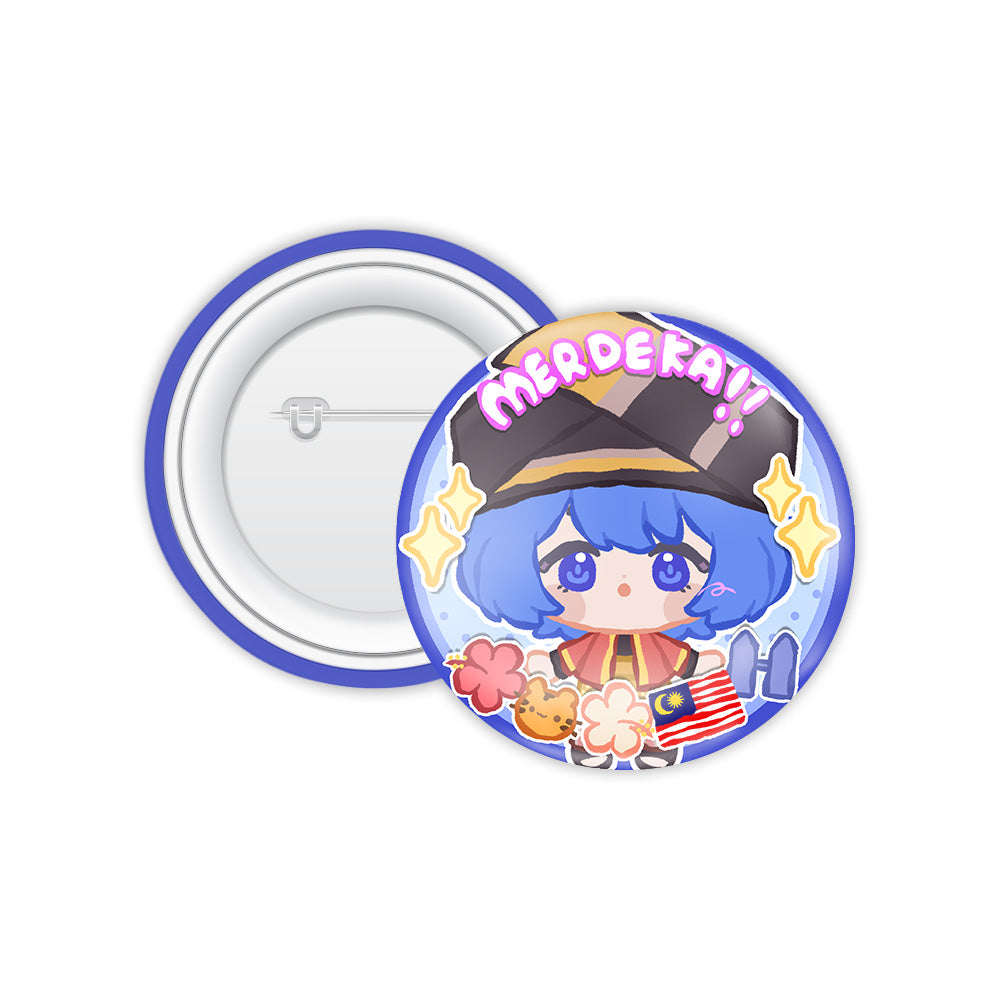 MirulTaku Merdeka Button Badge 2026 — round Merdeka-themed VTuber character button badge | Arcstelle