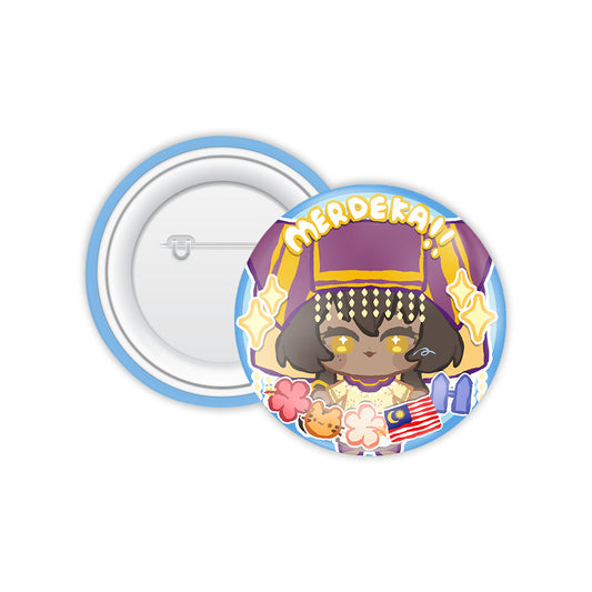 Yokitta Merdeka Button Badge 2026 — round Merdeka-themed VTuber character button badge | Arcstelle